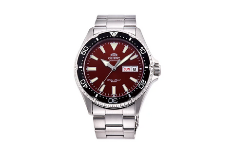 Kamasu RA-AA0003R19B |  RA-AA0003R.A red dial automatic diver watch 41.8mm case size, 200 water resistance with saphhire crystal,screw down crown fitted with a metal strap.Shop now on orientwatch.in