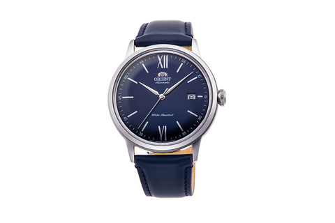 Bambino Legacy RA-AC0021L10B | RA-AC0021L. A blue dial automatic dress watch of 40.5mm case size with domed dial and crystal, featuring roman hour markers at the 12 and 6 o'clock position. Shop now on orientwatch.in