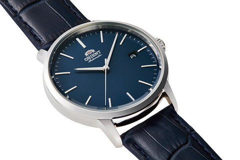 Maestro RA-AC0E04L10B | RA-AC0E04L. A blue dial automatic dress watch of 40mm case size, date window, exhibition caseback fitted with a leather strap. Shop now on orientwatch.in