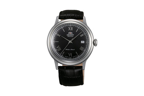 Bambino Roman Numeral FAC0000AB0. A black dial automatic dress watch of 40.5mm case size with roman numeral markers fitted with a leather strap. Shop now on orientwatch.in