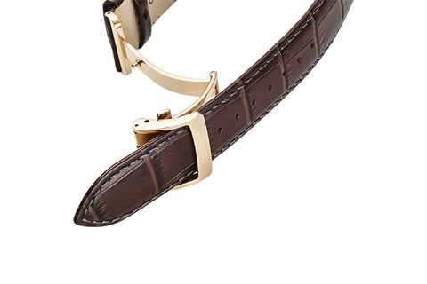 Sun and Moon RA-AK0007S10B | RA-AK0007S brown leather strap fitted with rosegold color butterfly buckle
