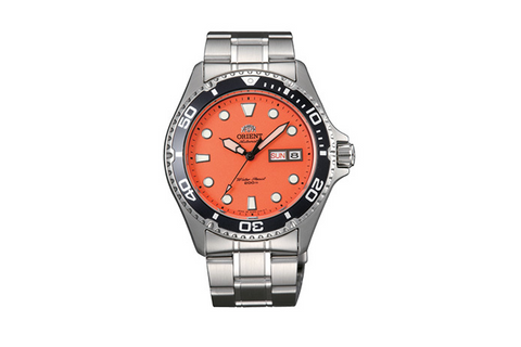 Ray FAA02006M9 | AA02006M. A orange dial automatic dive watch of 41.5mm case size, 200m water resistance and screwed down crown. Shop now on orientwatch.in