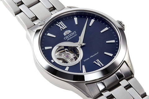 Oxford FAG03001D0 | AG03001D. Automatic dress watch with blue dial and semi-skeleton feature, 38.5mm case size and sapphire crystal fitted with a stainless steel bracelet. Shop now on orientwatch.in