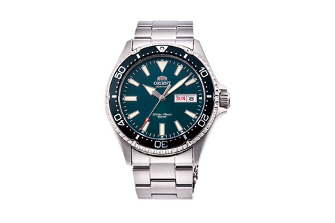 Kamasu RA-AA0004E19B |  RA-AA0004E.A green dial automatic diver watch 41.8mm case size, 200 water resistance with saphhire crystal,screw down crown fitted with a metal strap.Shop now on orientwatch.in
