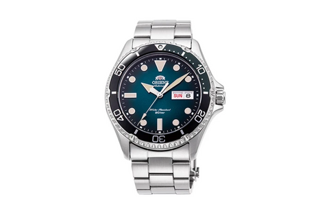 Kamasu II RA-AA0811E19B |  RA-AA0811E. A green dial automatic diver watch 200m water resistance, case size 41.8m with sapphire crystal and screwed down crown.  Shop now on orientwatch.in