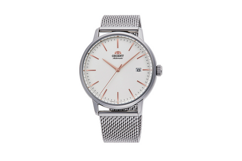 Maestro RA-AC0E07S10B | RA-AC0E07S. A white dial automatic dress watch of 40mm case size, date window, exhibition caseback fitted with a metal strap. Shop now on orientwatch.in