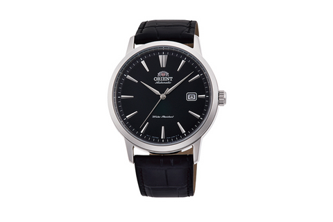Symphony III RA-AC0F05B10B | RA-AC0F05B.A black dial automatic dress watch of 41.6mm case size, date window and exhibition caseback fitted with a leather strap.Shop now on orientwatch.in
