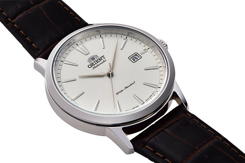 Symphony III  RA-AC0F07S10B | RA-AC0F07S.A white dial automatic dress watch of 41.6mm case size, date window and exhibition caseback fitted with a leather strap.Shop now on orientwatch.in