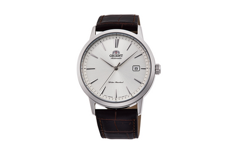Symphony III  RA-AC0F07S10B | RA-AC0F07S.A white dial automatic dress watch of 41.6mm case size, date window and exhibition caseback fitted with a leather strap.Shop now on orientwatch.in