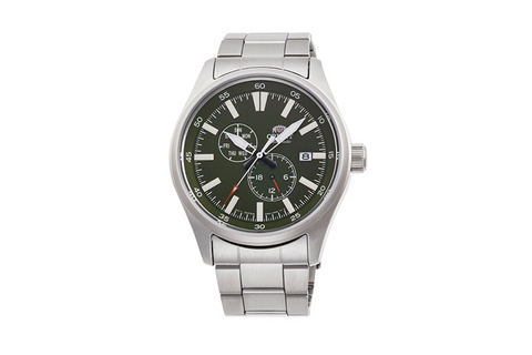 Defender RA-AK0402E10B | RA-AK0402E. A green dial automatic sports watch of 42.4mm case size,date window, 24-hour subdial and weekday sub-dial fitted with a nylon strap.Shop now on orientwatch.in