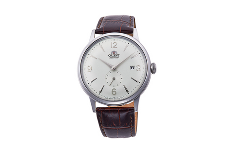 Bambino Small Seconds RA-AP0002S10B | RA-AP0002S. A white dial automatic dress watch of 40.5mm case size with seconds hand subdial fitted with a leather strap .Shop now on orientwatch.in