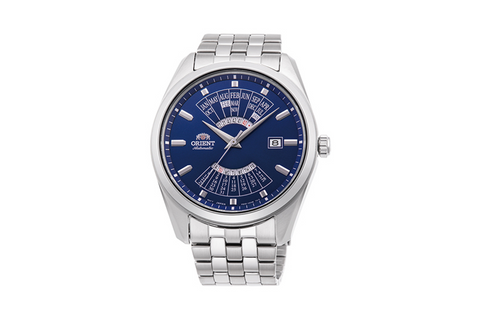 Multi year calendar RA-BA0003L10B | RA-BA0003L. A blue dial automatic watch incorporating day, date, month and 20 year calendar in a 43.5mm case fitted with a metal strap. Shop now on orientwatch.in