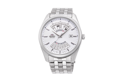 Multi year calendar RA-BA0004S10B | RA-BA0004S. A white dial automatic watch incorporating day, date, month and 20 year calendar in a 43.5mm case fitted with a metal strap. Shop now on orientwatch.in