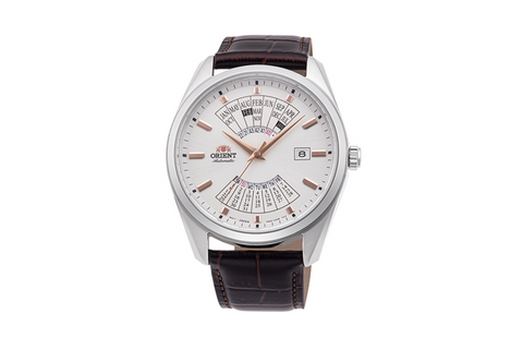 Multi year calendar RA-BA0005S10B | RA-BA0005S. A white dial automatic watch incorporating day, date, month and 20 year calendar in a 43.5mm case fitted with a leather strap. Shop now on orientwatch.in