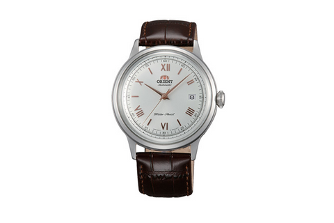 Bambino Roman Numeral SAC00008W0 | AC00008W. A White dial automatic dress watch of 40.5mm case size and roman numeral markers and fitted with a leather strap . Shop now on orientwatch.in