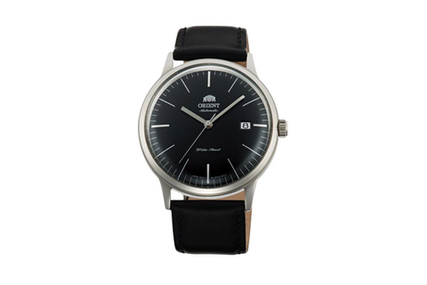 Bambino Contemporary SAC0000DB0.A black dial automatic dress watch of 40.5mm case size with domed dial and crystal fitted with a leather strap. Shop now on orientwatch.in