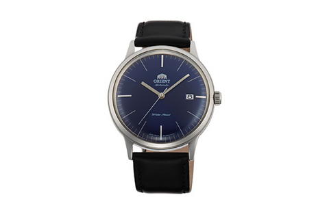 Bambino Contemporary FAC0000DD0.A blue dial automatic dress watch of 40.5mm case size with domed dial and crystal fitted with a leather strap. Shop now on orientwatch.in